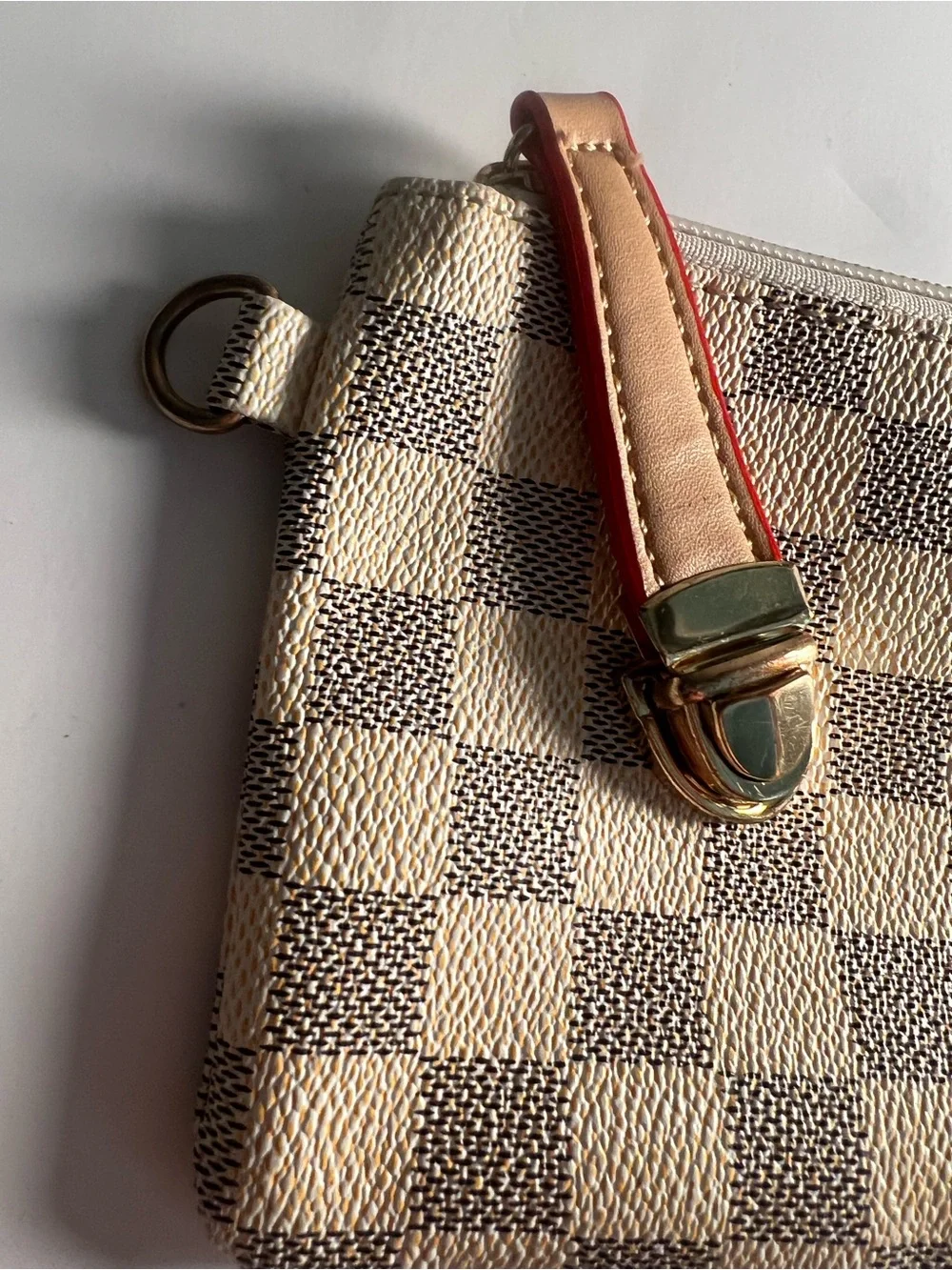 Cream Neutral Checkered Wristlet Pouch